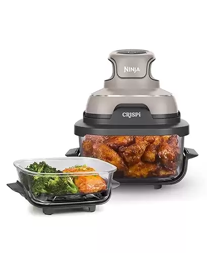 Ninja Crispi Air Fryer, Microwave, Freezer & Dishwasher Safe, Non Toxic Glass Portable Cooking System, 4 QT & 6 Cup Glass Containers with Storage Lids, Easy Meals, Air Fry, Bake, Stone, FN101S...