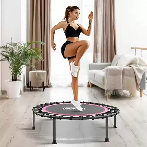 ONETWOFIT 42"/45" Rebounder Trampoline for Adults, Silent Mini Trampoline Indoor Exercise Fitness Trampoline Bungee Rebounder Workout Max Load 330lbs