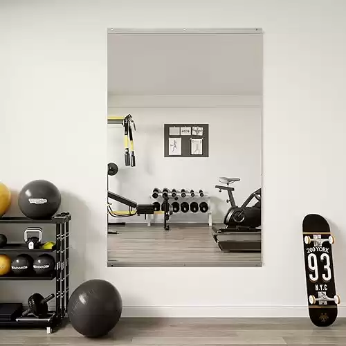 ROOMTEC Workout Mirrors for Home Gym 32''x48'', Large Wall Mirror Full Length for Fitness, Yoga, Big Wall Mounted Frameless Glass Mirror for Garage, Dance Studio, Bedroom